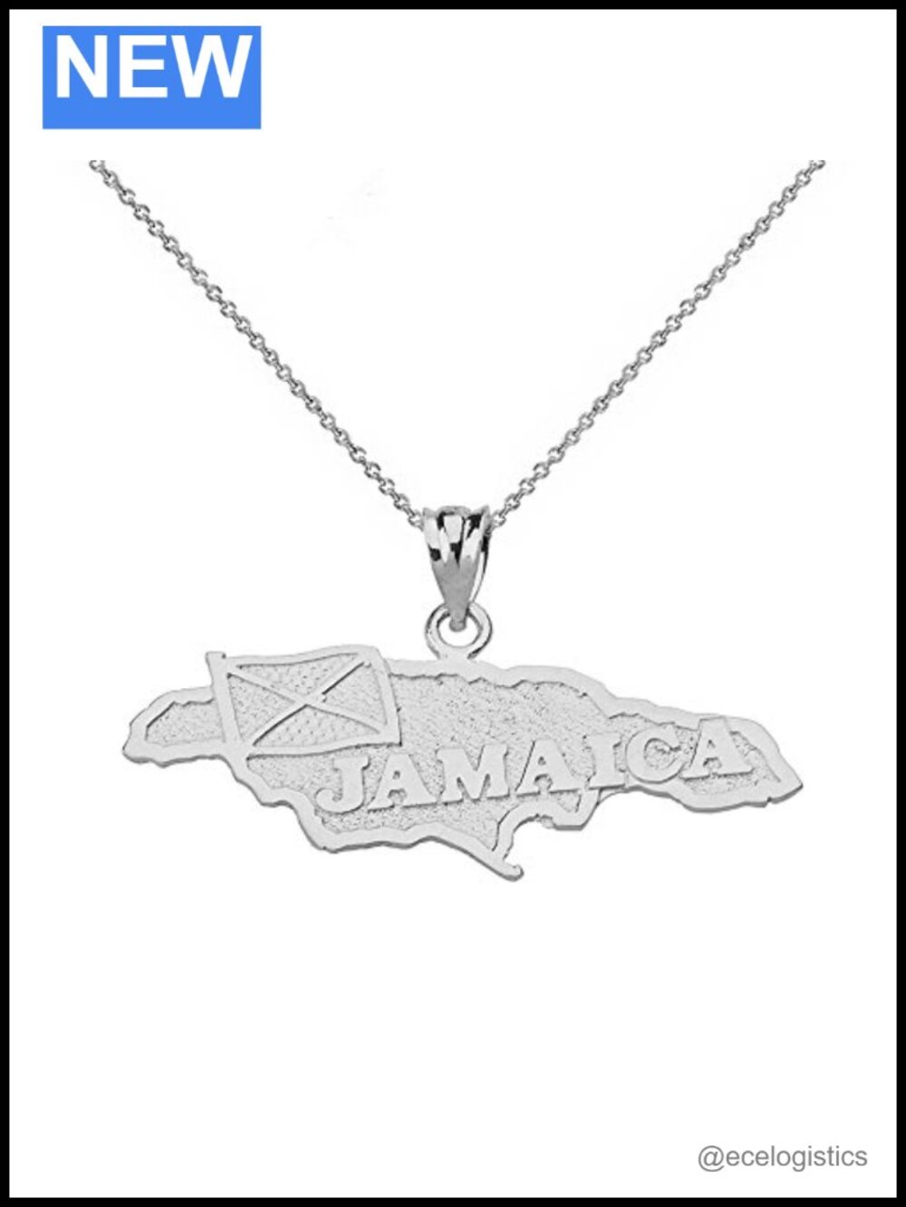Sterling Silver Jamaica Map Charm Pendant Necklace
